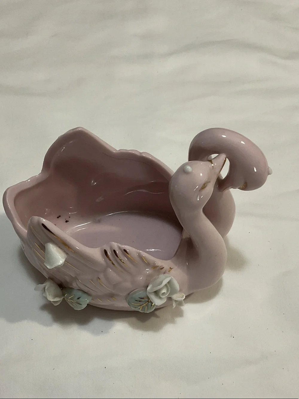 Pink Ceramic Swan Planter with Floral Accents